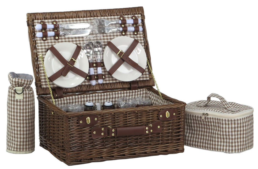 DVier Picknickkorb weide braun f. 4 Personen inkl. Thermotasche