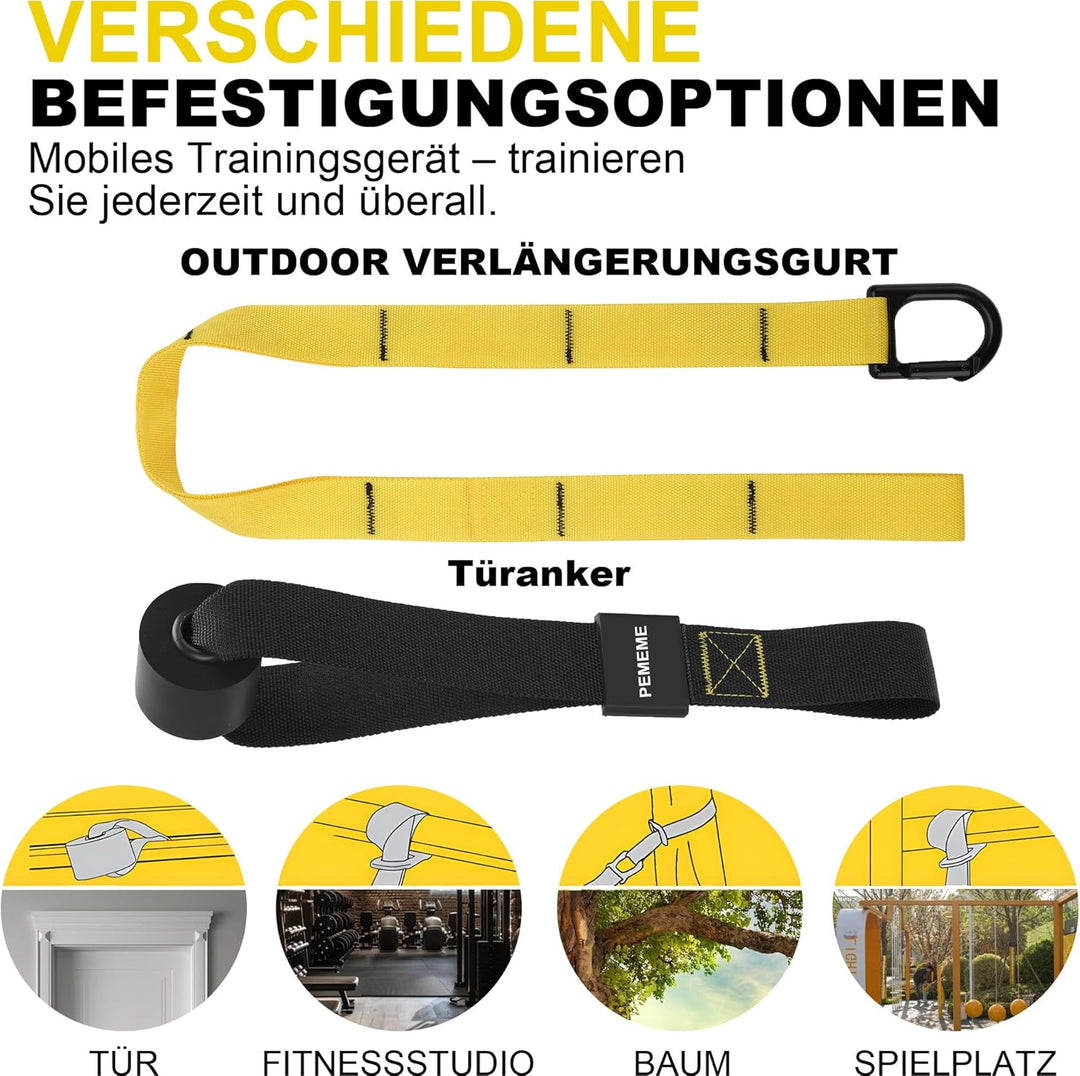 Schlingentrainer für Zuhause, Sling Trainer Set für Ganzkörpertraining mit Türanker, Verstellbaren T