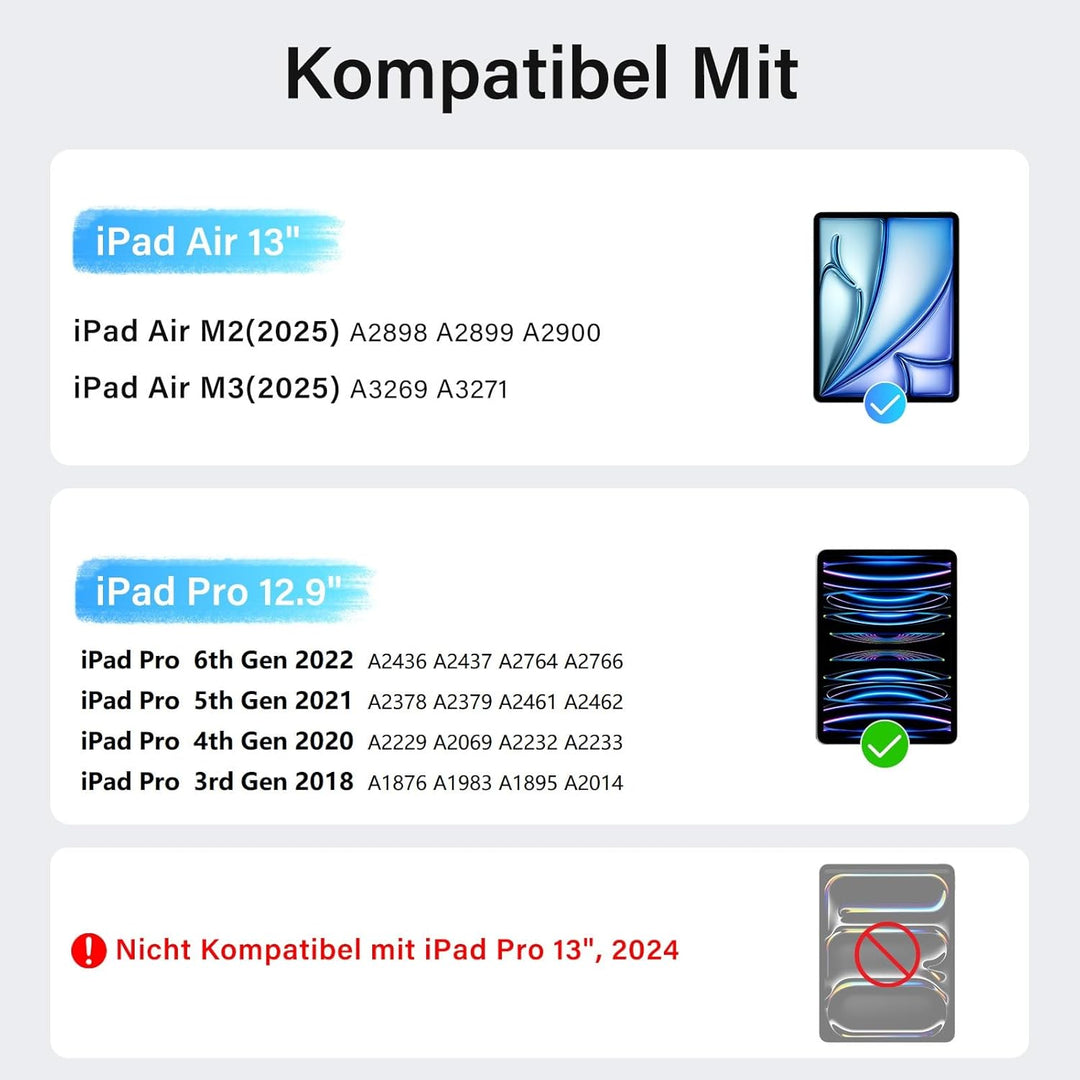 CC Store Hülle mit Tastatur für iPad Air 13 Zoll M3 2025/M2 2024, iPad Pro 12.9 Zoll 6/5/4/3 Gen, Ma
