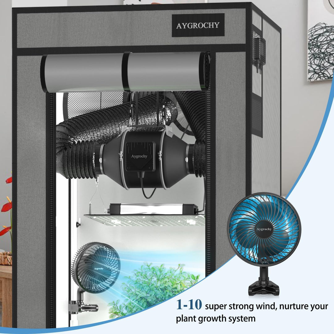 Aygrochy 10W Grow Ventilator mit Clip, EC-Motoren Grow lüfter mit 10-Geschwindigkeiten, IP-44 Schutz