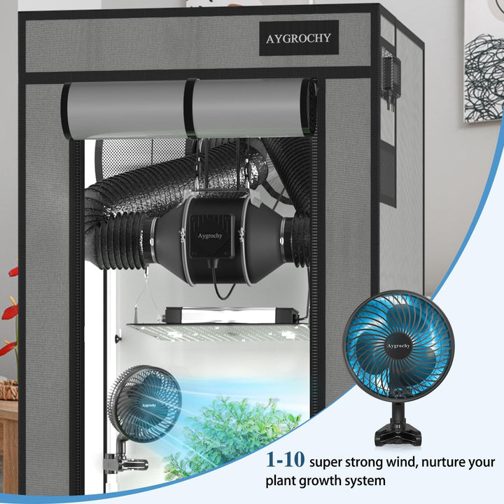 Aygrochy 10W Grow Ventilator mit Clip, EC-Motoren Grow lüfter mit 10-Geschwindigkeiten, IP-44 Schutz