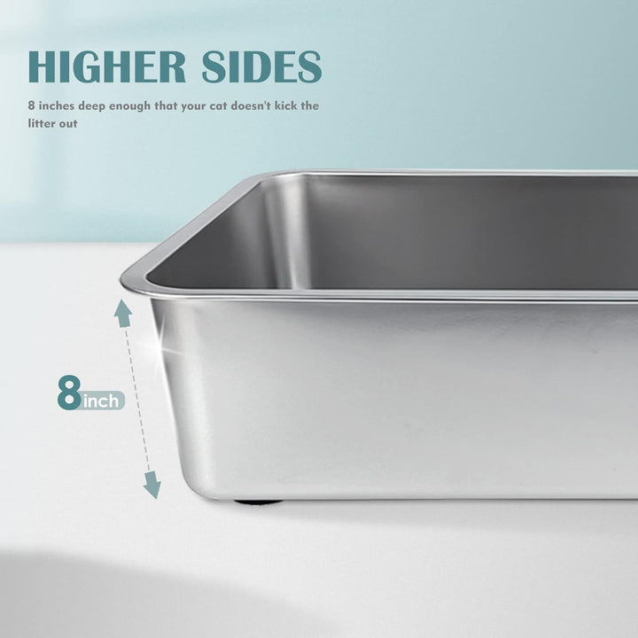 IKITCHEN Grosse Katzentoilette Edelstahl(50×35×20cm), Litter Box Katzenklo, Katzen und Kaninchen Met