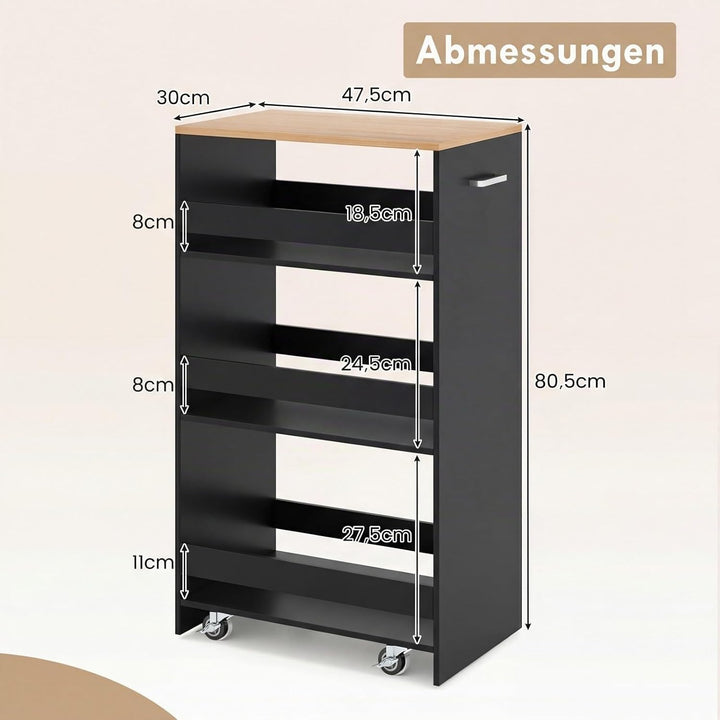 COSTWAY Nischenwagen 30cm breit, 4 Etagen Küchenwagen schmal, Nischenregal auf Rollen, Servierwagen