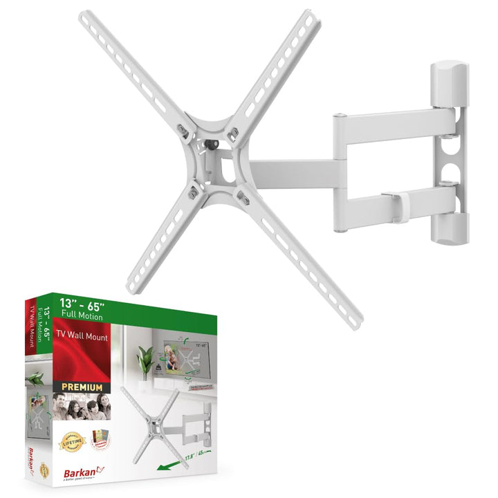 Barkan Weiss TV Wandhalterung, 13 - 65 Zoll Schwenkbar / Neigbar / Vollbewegung flach & curved Ferns