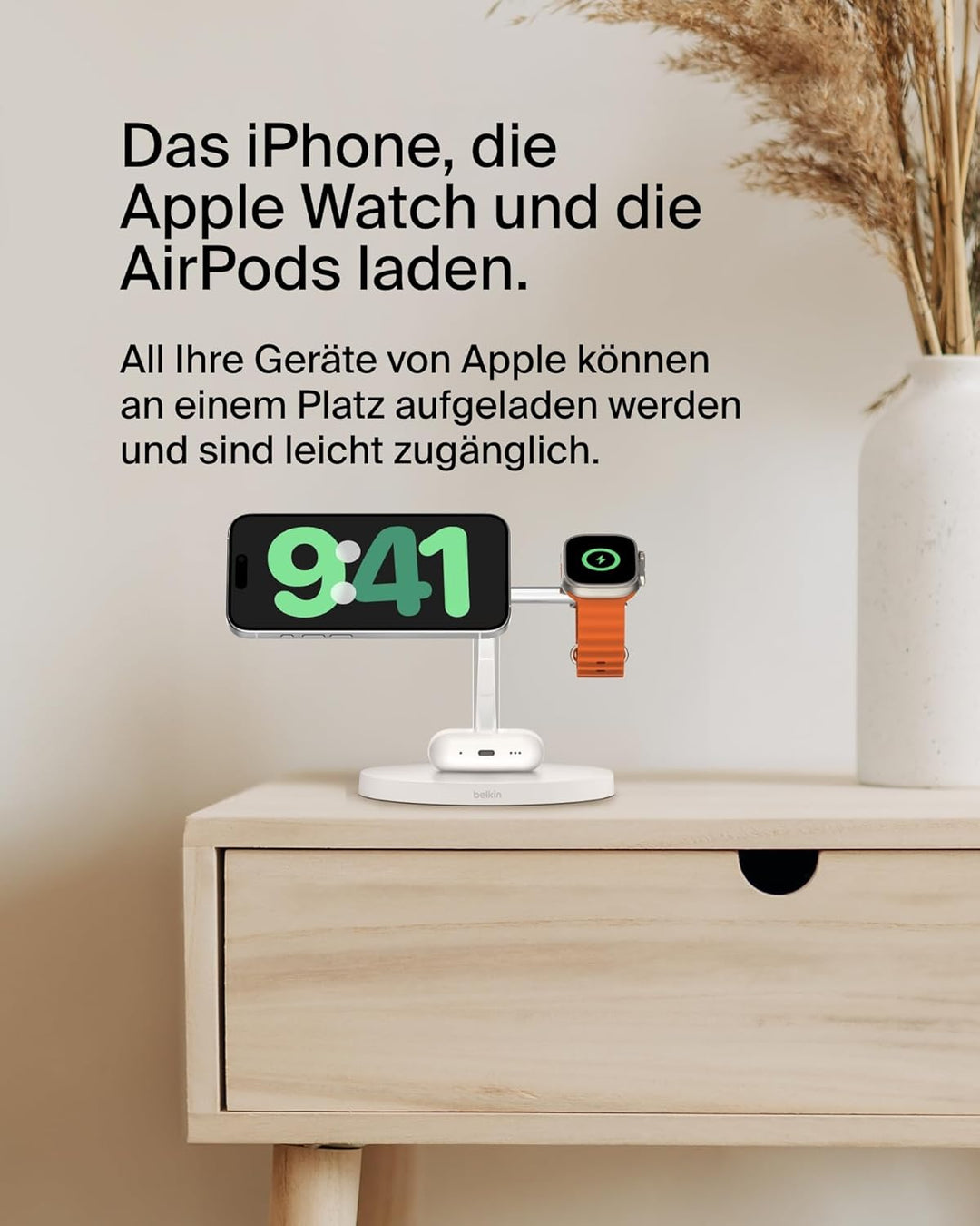 Belkin BoostCharge Pro 3-in-1 Qi2 Kabelloses Ladegerät, MagSafe-Kompatibles Ladegerät, Induktive Lad