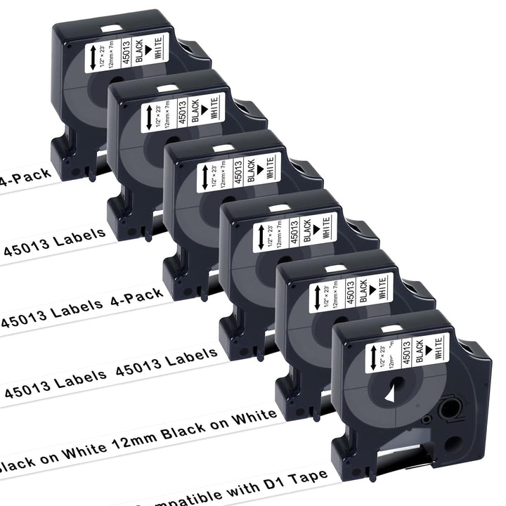 UNOKA 45013 12mm x 7m Kompatibel Schriftband Ersatz für Dynmo D1 12mm 45013s S0720530 Schwarz auf We