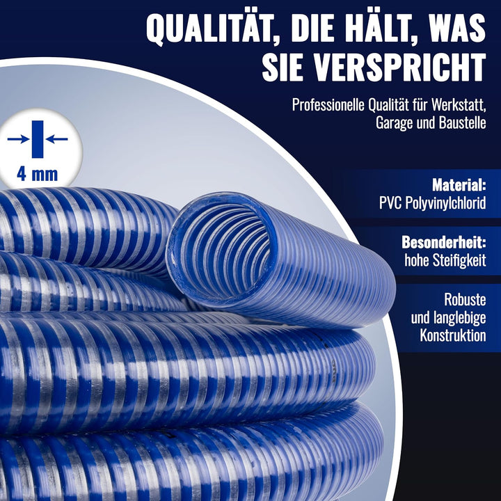 Poppstar PVC Saugschlauch 1 1/4 Zoll Spiralschlauch (5m Wasserschlauch mit ID 32mm / AD 40mm, bis 8