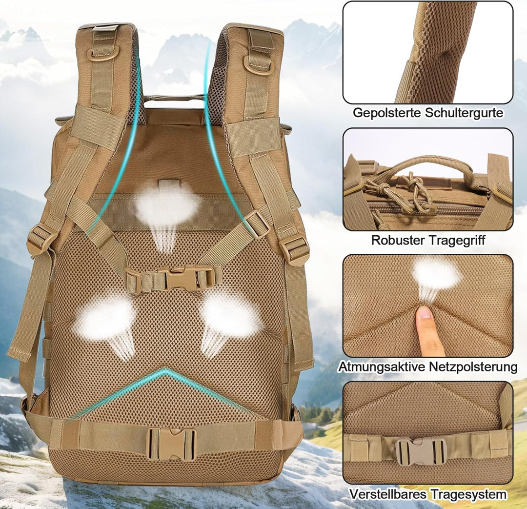 SHANNA Trekkingrucksack, Wanderrucksäcke Militärrucksack 45L Armee Rucksack MOLLE Assault Pack Takti