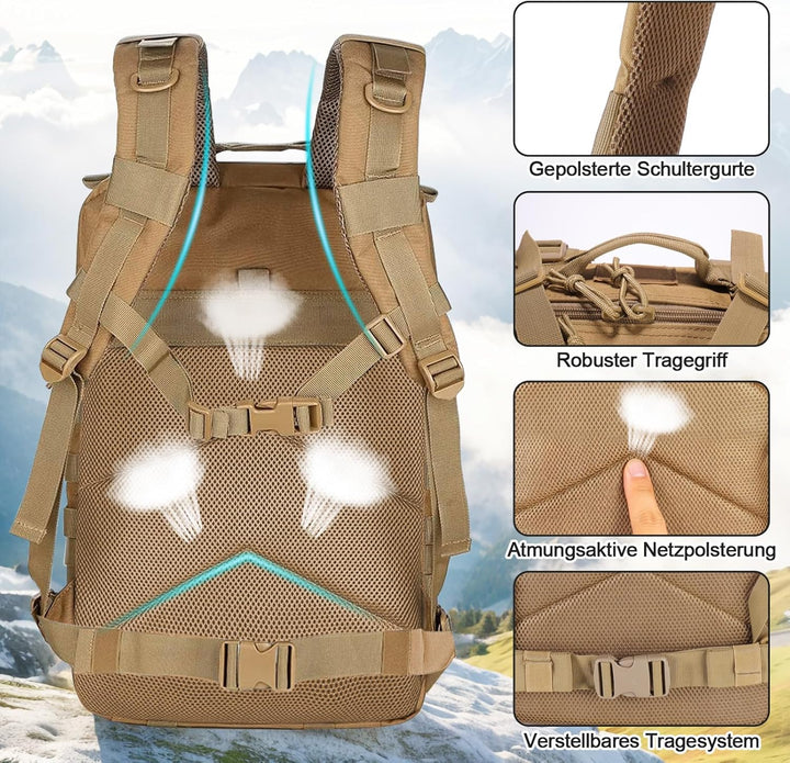 SHANNA Trekkingrucksack, Wanderrucksäcke Militärrucksack 45L Armee Rucksack MOLLE Assault Pack Takti