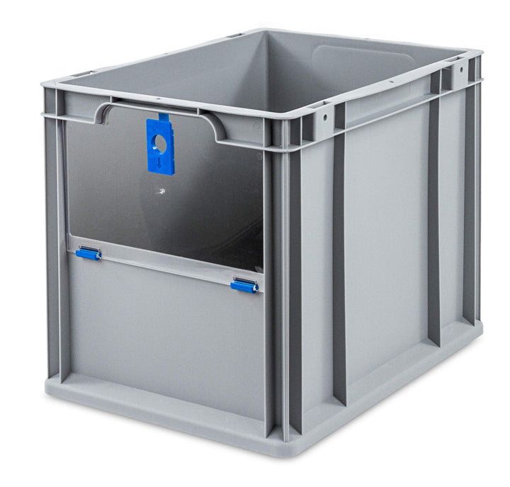 aidB Eurobox NextGen Insight Cover blau, 400x300x320 mm, Cover hoch, robuste Regalbox mit Entnahmeöf