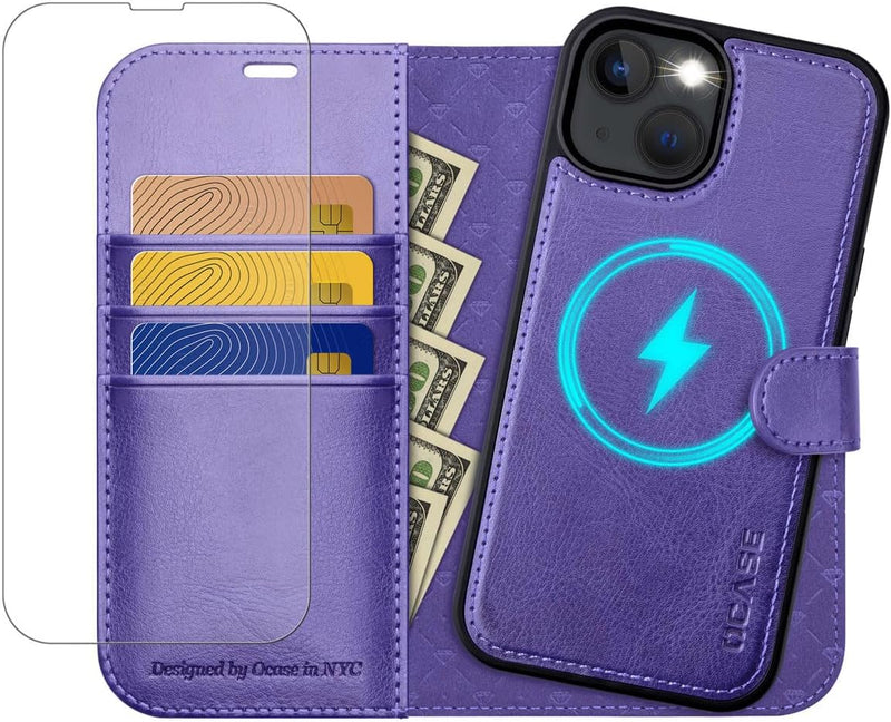 OCASE Hülle iPhone 14 Plus [Abnehmbare magnetische Hülle] [Kabelloses Laden] [Displayschutz] [Karten