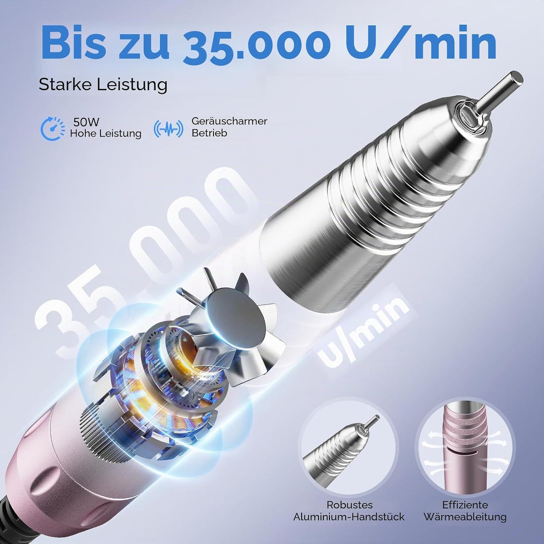 Elektrischer Nagelbohrer Professional,35000RPM Mehrere Zubehör, Nagelbohrmaschine mit 11 Bohrböcken