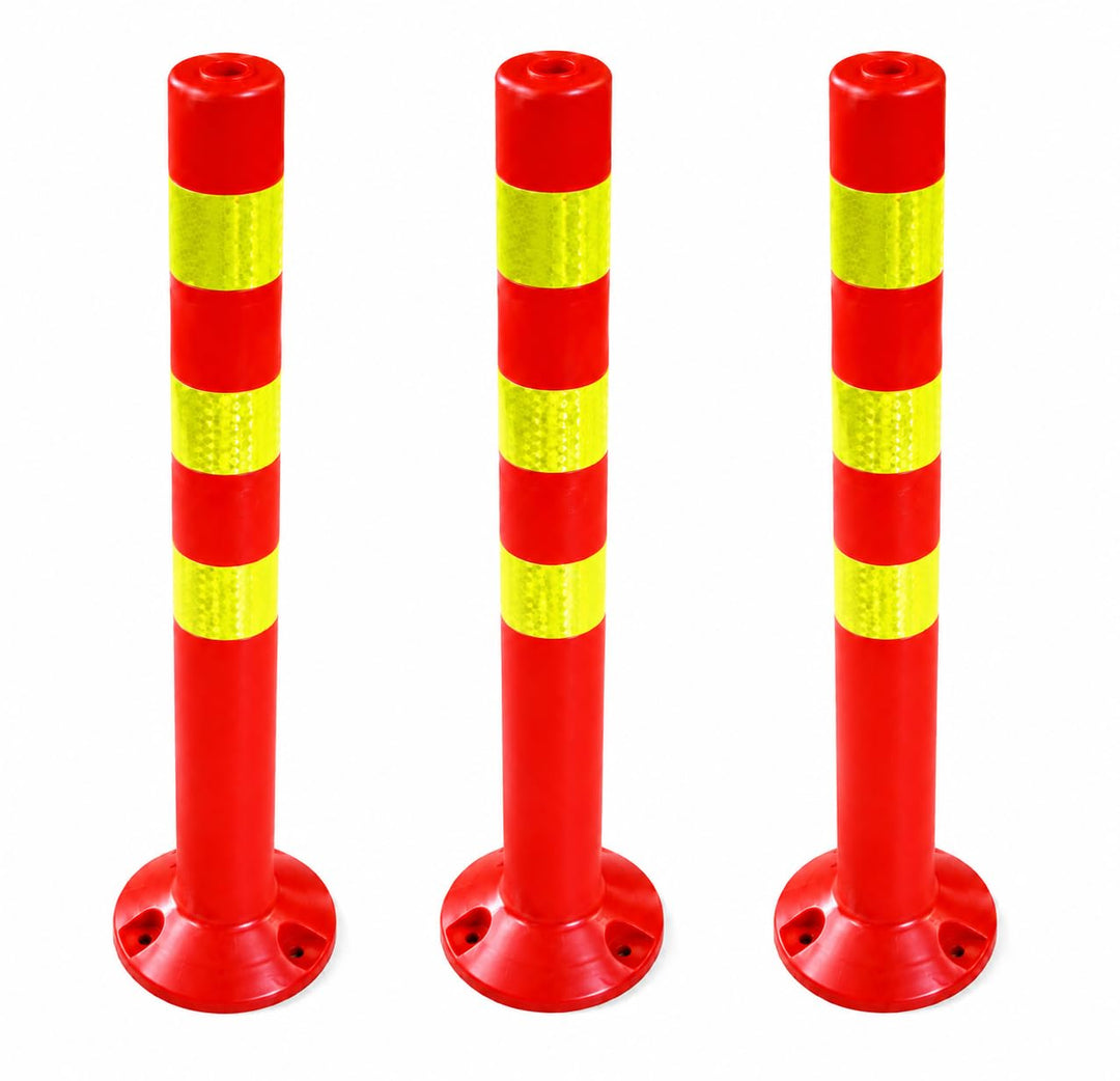 3er Set Absperrpfosten Kunststoff - 72,5cm reflektierend | Absperrung für Industrie, Lagerhalle, Par