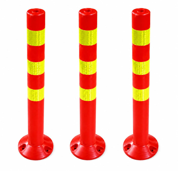 3er Set Absperrpfosten Kunststoff - 72,5cm reflektierend | Absperrung für Industrie, Lagerhalle, Par