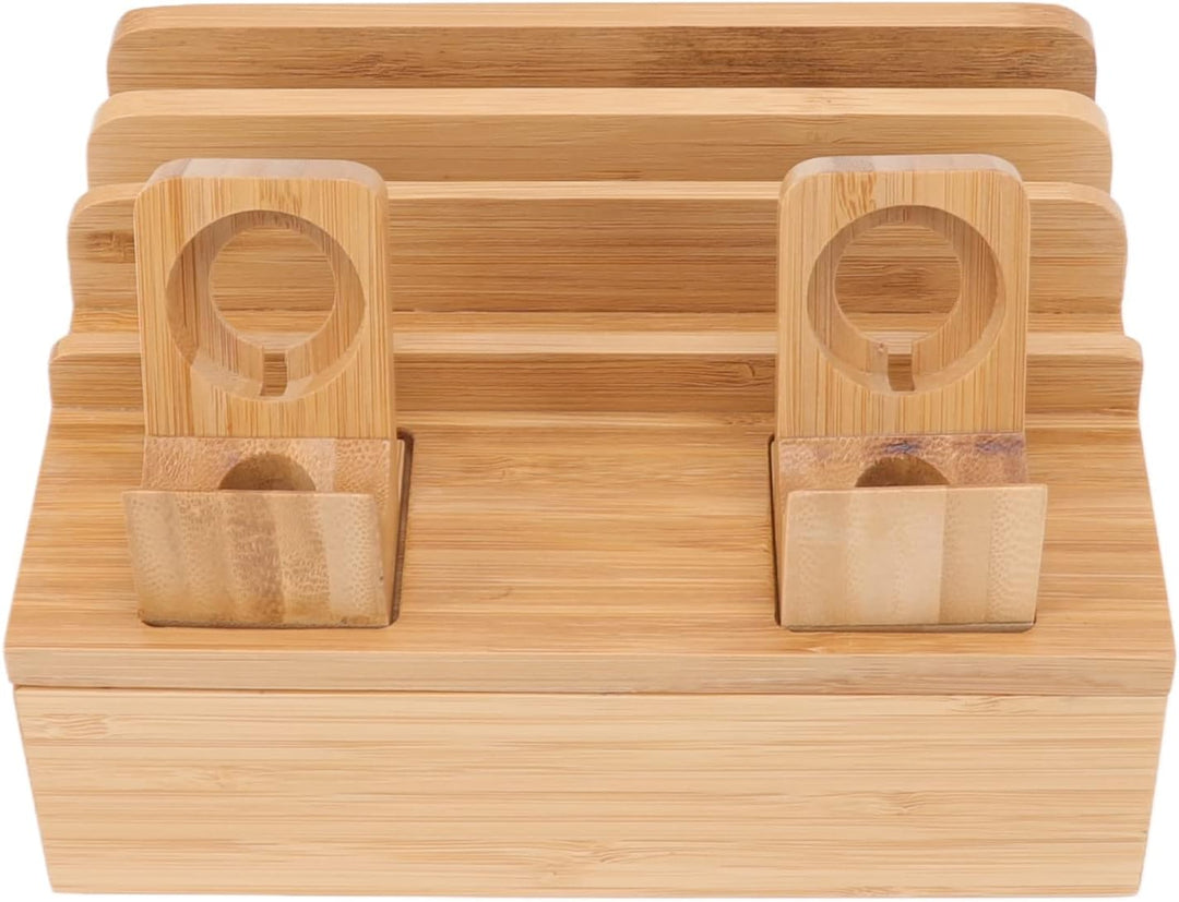 Gugxiom Bambus-Ladestation, Multifunktions-Ladestation mit 5 Anschlüssen, Geräte-Organizer, Magnetis