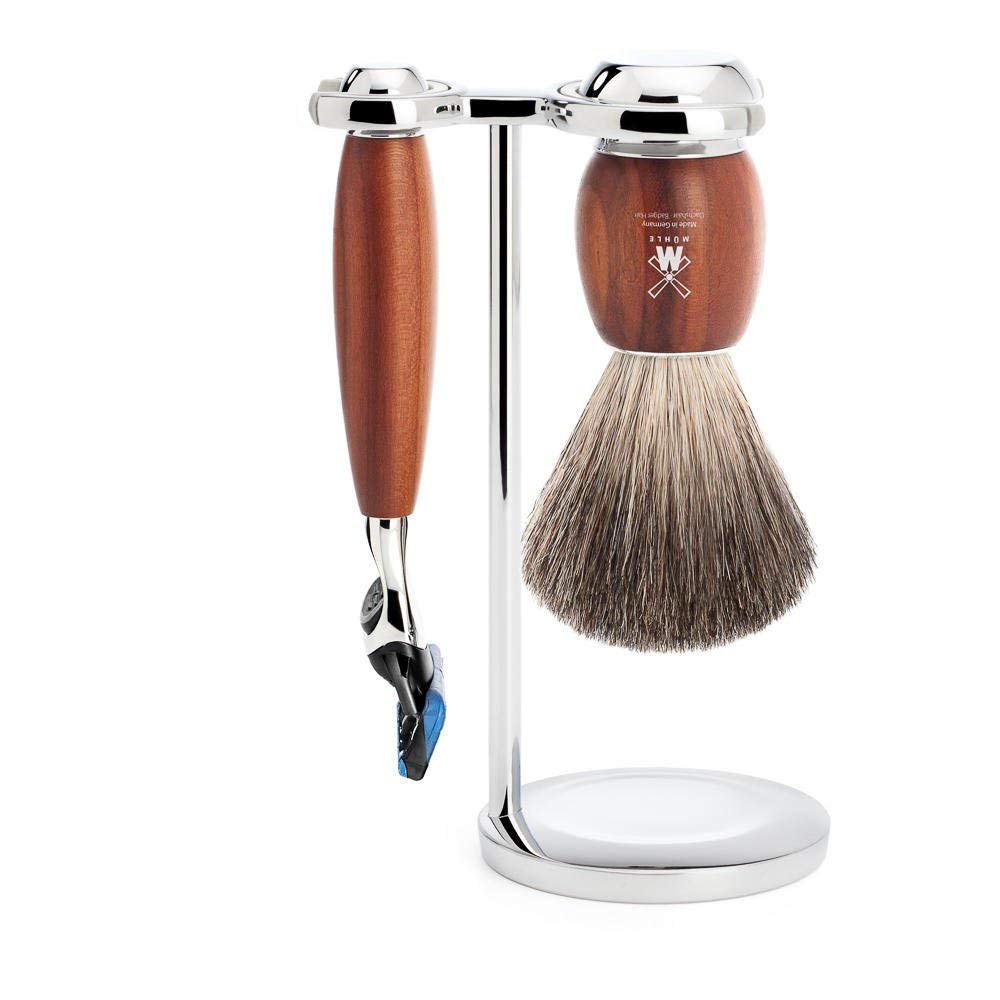 MÜHLE Rasierset - Vivo Serie - Reines Dachshaar - kompatibel mit Gillette-Klingen - Pflaumenholz