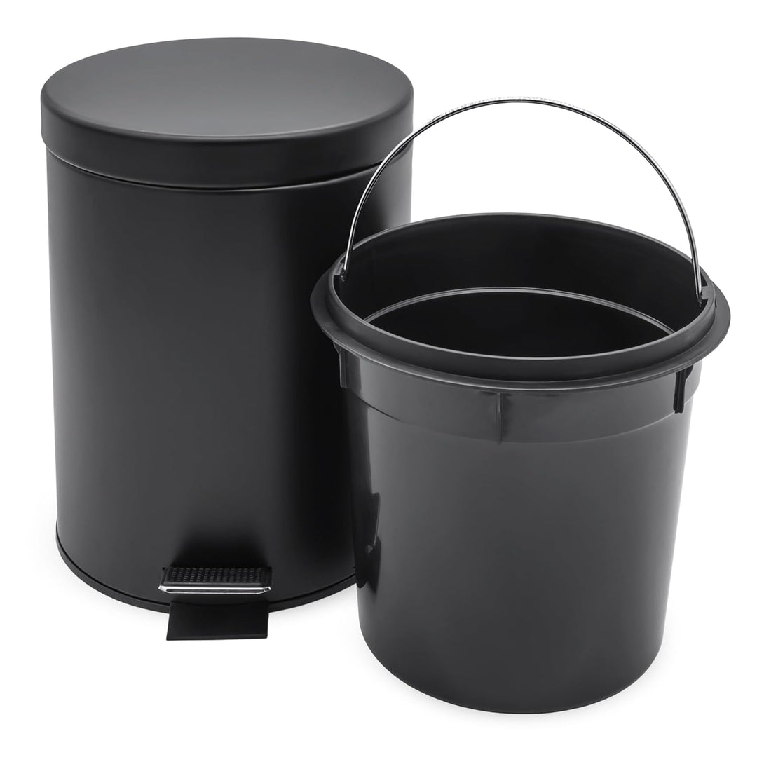 Spetebo Edelstahl Tretmülleimer rund schwarz matt 39 x 25 cm mit Deckel - 12 L - Metall Mülleimer mi
