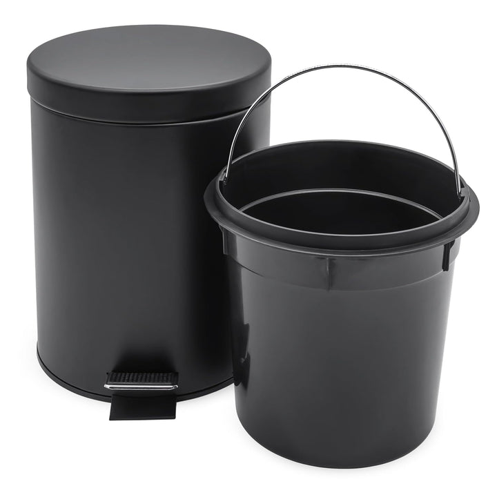 Spetebo Edelstahl Tretmülleimer rund schwarz matt 39 x 25 cm mit Deckel - 12 L - Metall Mülleimer mi