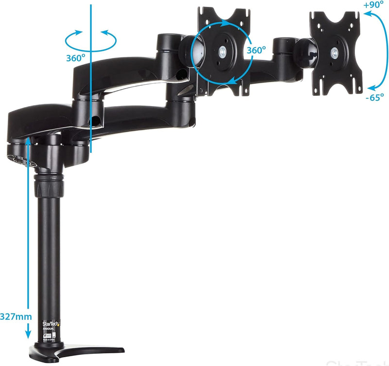 StarTech.com Dual Monitorhalterung mit verstellbaren Armen - Monitor Tischhalterung (12 bis 24") höh