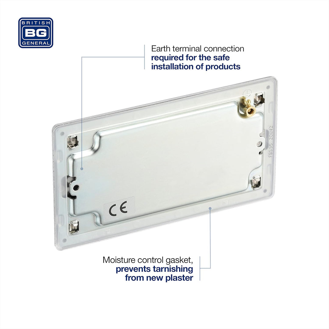 BG Electrical Doppelte, schraubenlose Blindplatte Doppelte Blindplatte Gebürsteter Stahl, Doppelte B