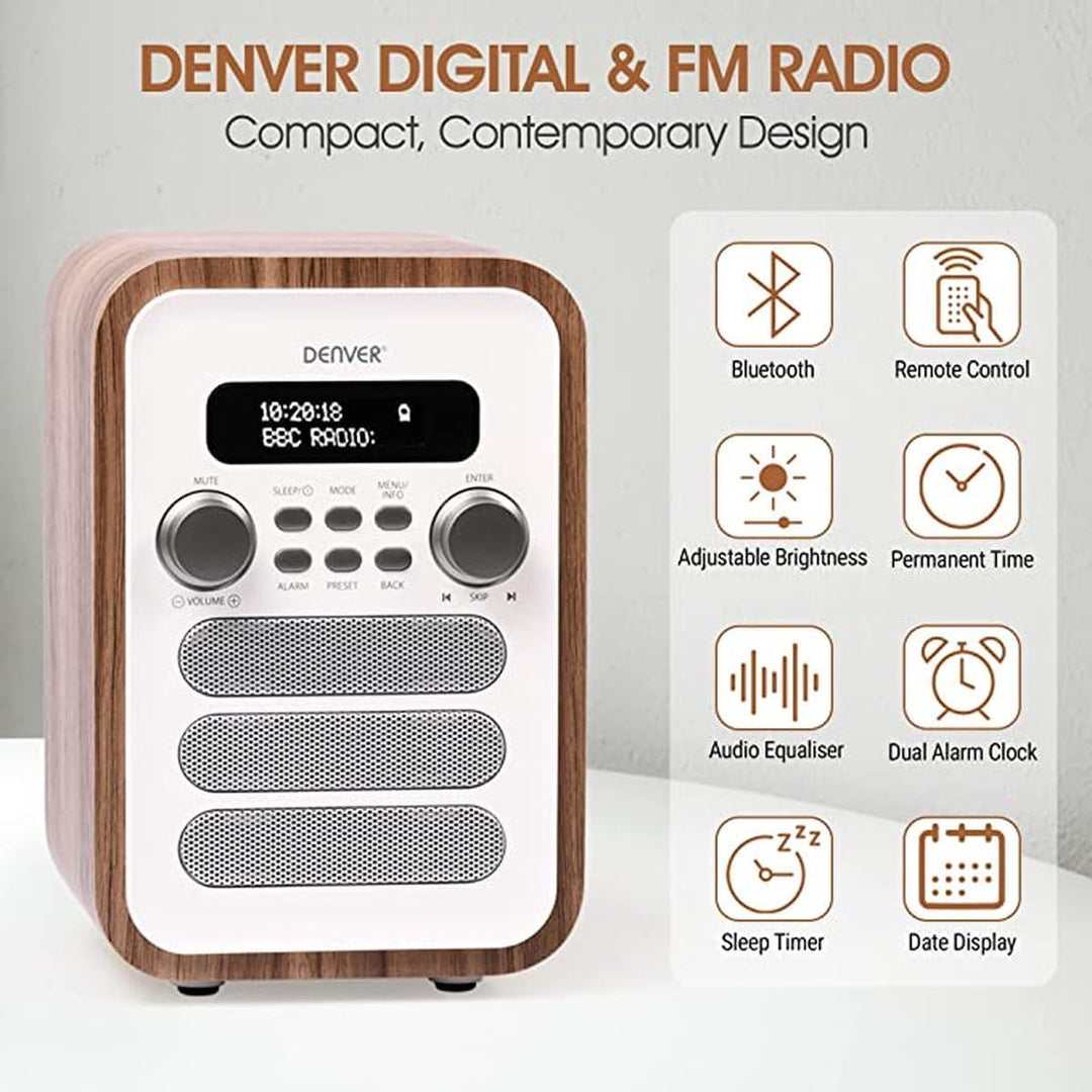 DENVER DAB-48WHITE DAB + Radio Mit integriertem FM-Radio und Bluetooth-Funktion weiss