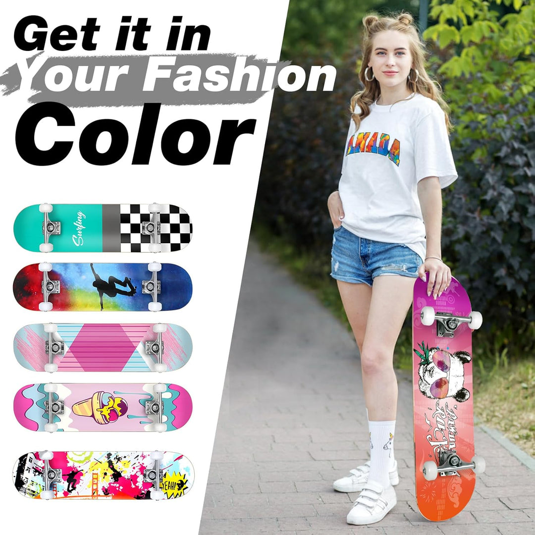 BELEEV Skateboard 31x8 Zoll Komplette Cruiser Skateboard für Kinder Jugendliche Erwachsene, 7-Lagige