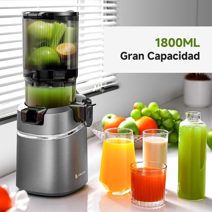 AMZCHEF Entsafter Slow Juicer Kaltpresse für ganze Früchte, XXL 138mm Öffnung, BPA-frei mit Rezeptbu