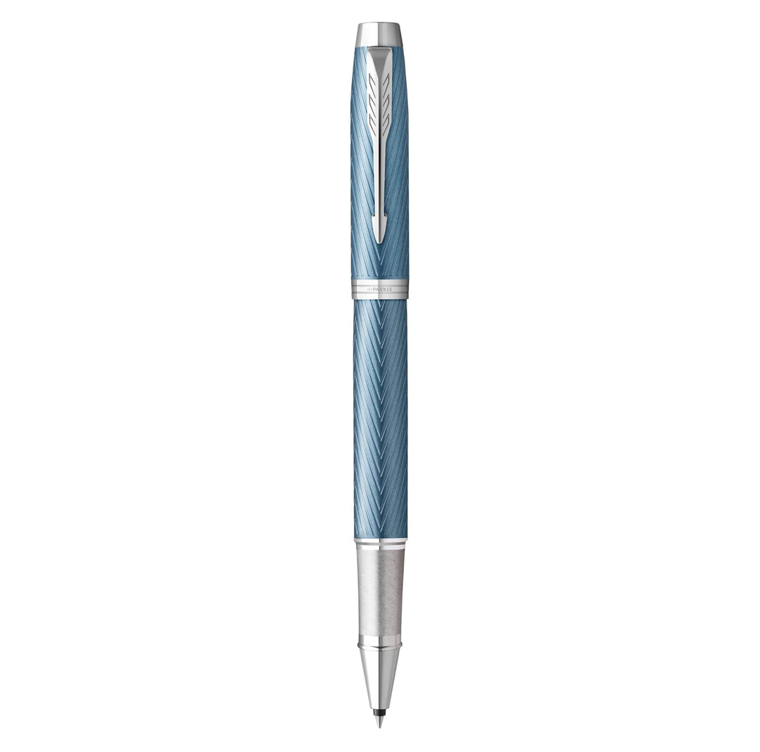 Parker IM Rollerball Tintenroller , Blaugraue Premium-Lackierung mit Chromverzierung , Feine Schreib