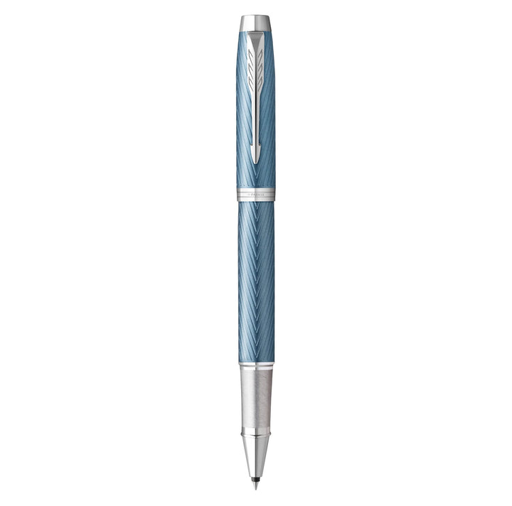 Parker IM Rollerball Tintenroller , Blaugraue Premium-Lackierung mit Chromverzierung , Feine Schreib