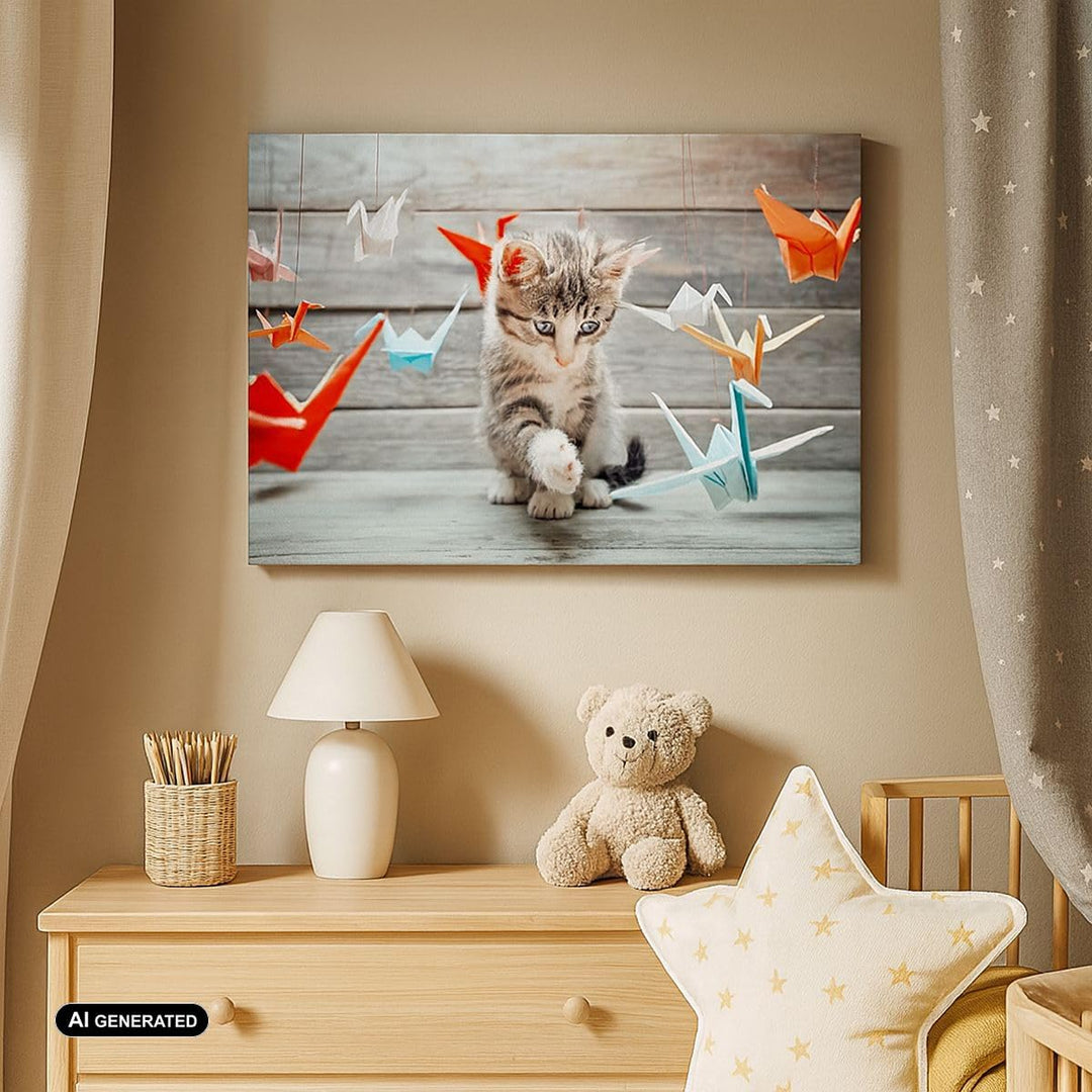 Bilder auf Leinwand Katze spass origami Leinwandbild mit Rahmen 70x50cm Wandbilder Dekoration Wohnzi