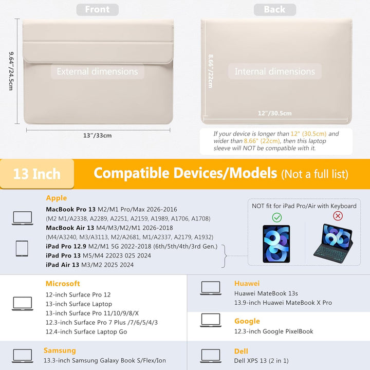 HYZUO 13 Zoll Laptop Hülle mit Standfunktion für 2025-2018 MacBook Air 13 M4 M3 M2 M1, 2025-2016 Mac