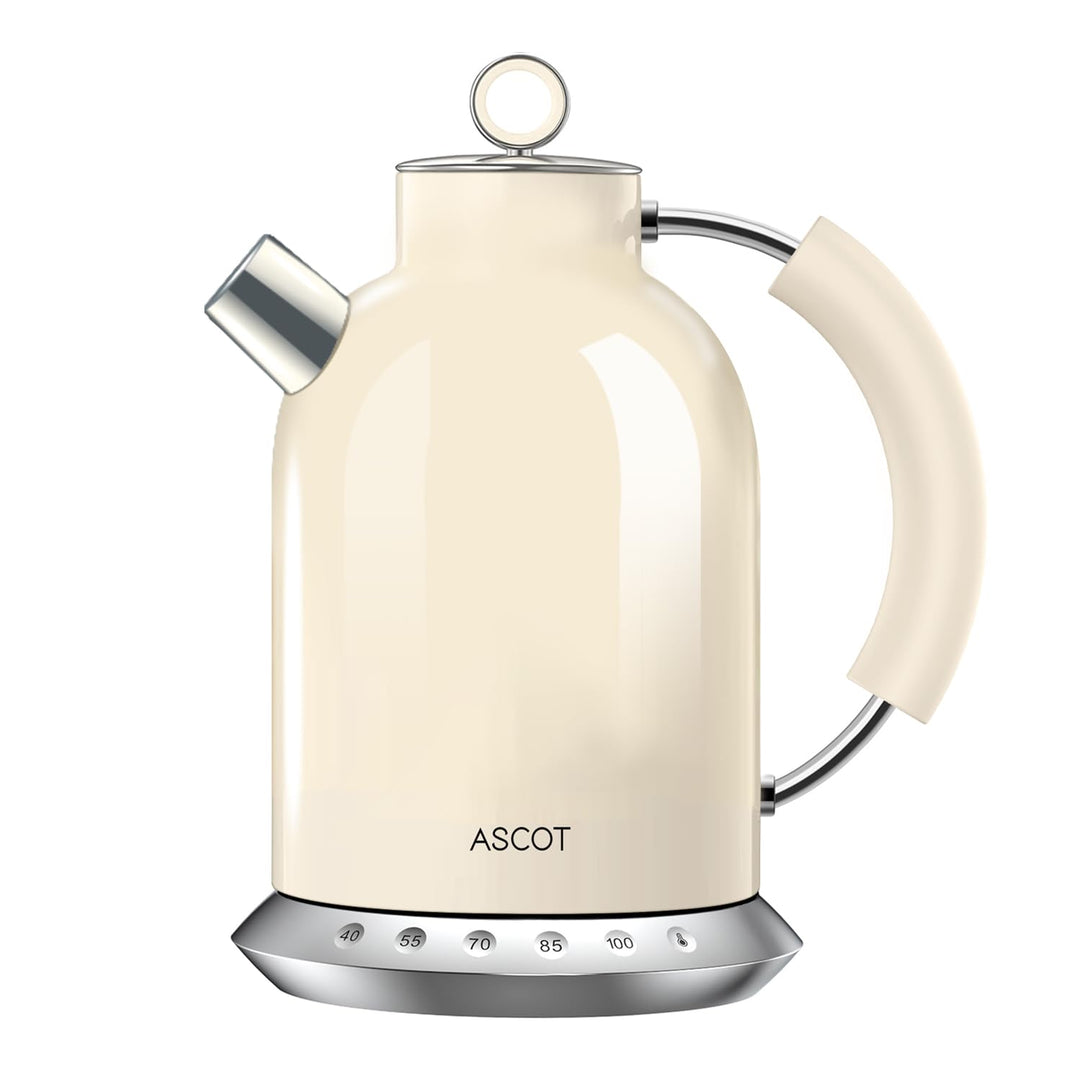 ASCOT Wasserkocher Edelstahl mit 5 variablen Voreinstellungen, Elektrischer Teekessel Kaffee Wasserk