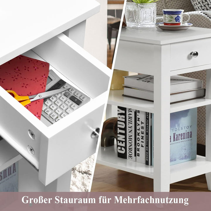 GOPLUS Nachttisch mit 3 Ebenen, Beistelltisch mit Schublade & 2 offenen Ablage, Moderne Nachtkommode