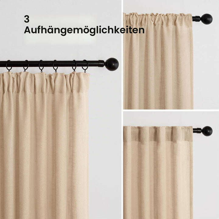 MIULEE Gardinen Vorhänge schlaufenschal Voile Vorhang Modern Leinenoptik Halbtransparent für Wohnzim