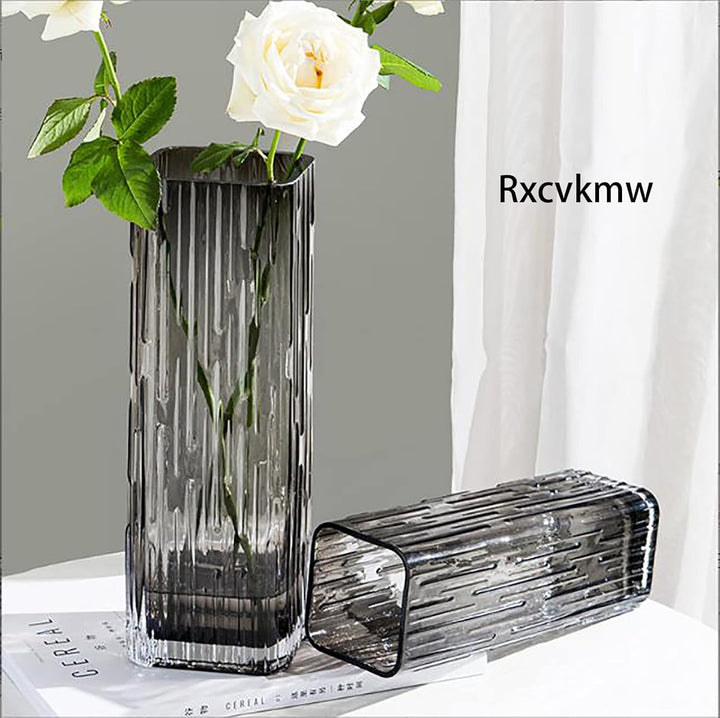Rxcvkmw Moderne, minimalistische Glasvase, quadratische Vase, Kristallglasvase, Vase, trockene Vase