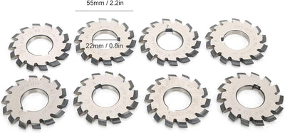 8Pcs Zahnradfräser Hochgeschwindigkeitsstahl Involute Zahnradfräser Schneidwerkzeuge 14,5 ° Innendur