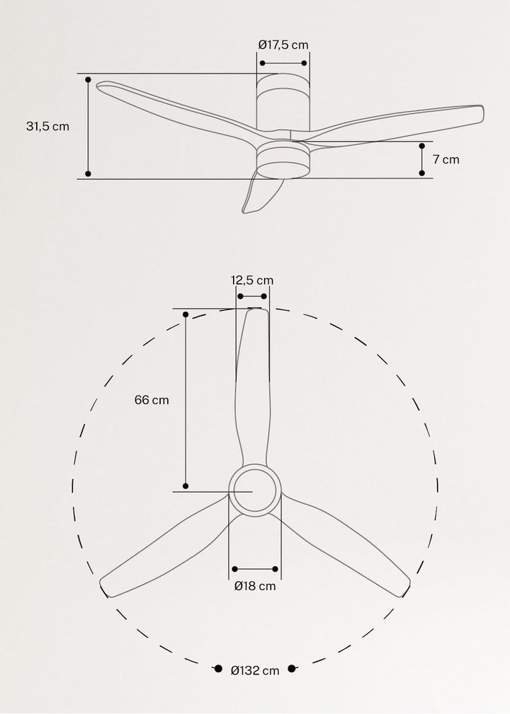 CREATE / WINDCALM/Deckenventilator mit Beleuchtung und Ferbedienung, schwarzer Sockel mit dunklen Ho