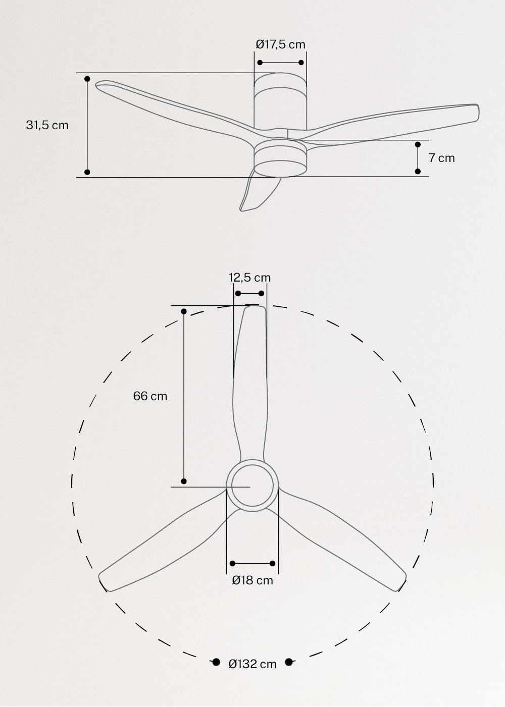 CREATE / WINDCALM/Deckenventilator mit Beleuchtung und Ferbedienung, schwarzer Sockel mit dunklen Ho