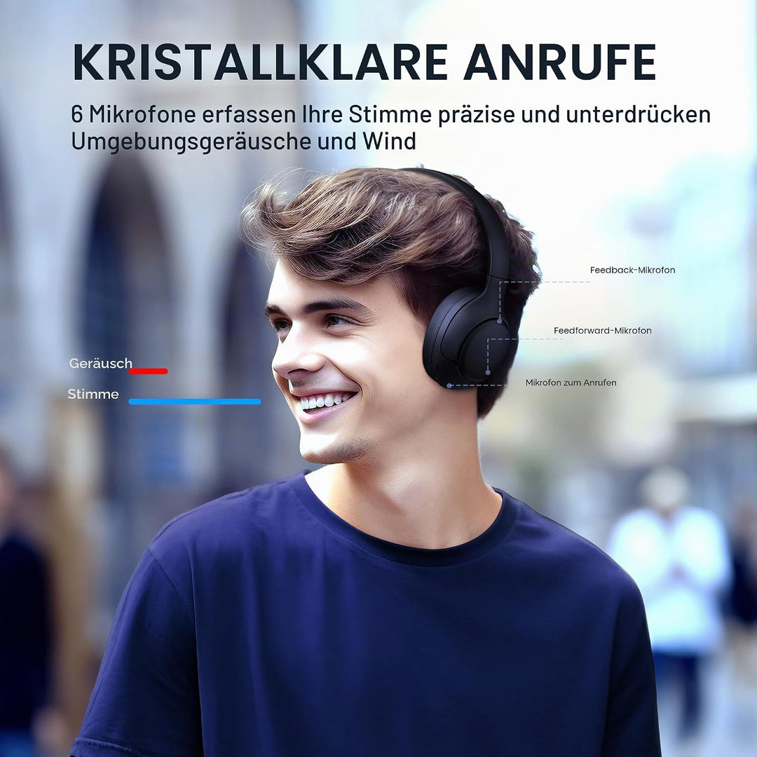 QCY H3 ANC Bluetooth Kopfhörer Over Ear,Hybrid Active Noise Cancelling Kopfhörer,Hi-Res Sound,60H Ak