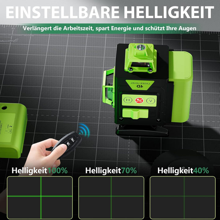 Kreuzlinienlaser, 4D 16 Linien, 4x360° Grün Selbstnivellierend Laser Wasserwaage, für Bauarbeiten un