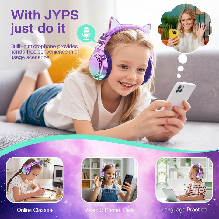 JYPS Bluetooth Kopfhörer Kinder, Metallisch Kabellose Kopfhörer Kinder Over Ear mit 74/85dBA Lautstä