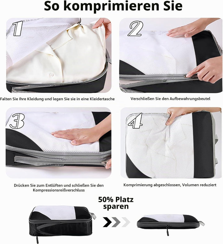 Kompressionspackwürfel für Koffer, 8 Stück erweiterbare Reisepackwürfel für Rucksack, ultraleichte R