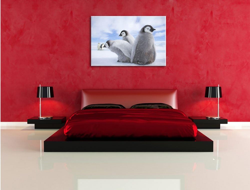 Pixxprint Kaiserpinguin Gruppe als Leinwandbild/Grösse: 100x70 / Wandbild/Kunstdruck/fertig bespannt
