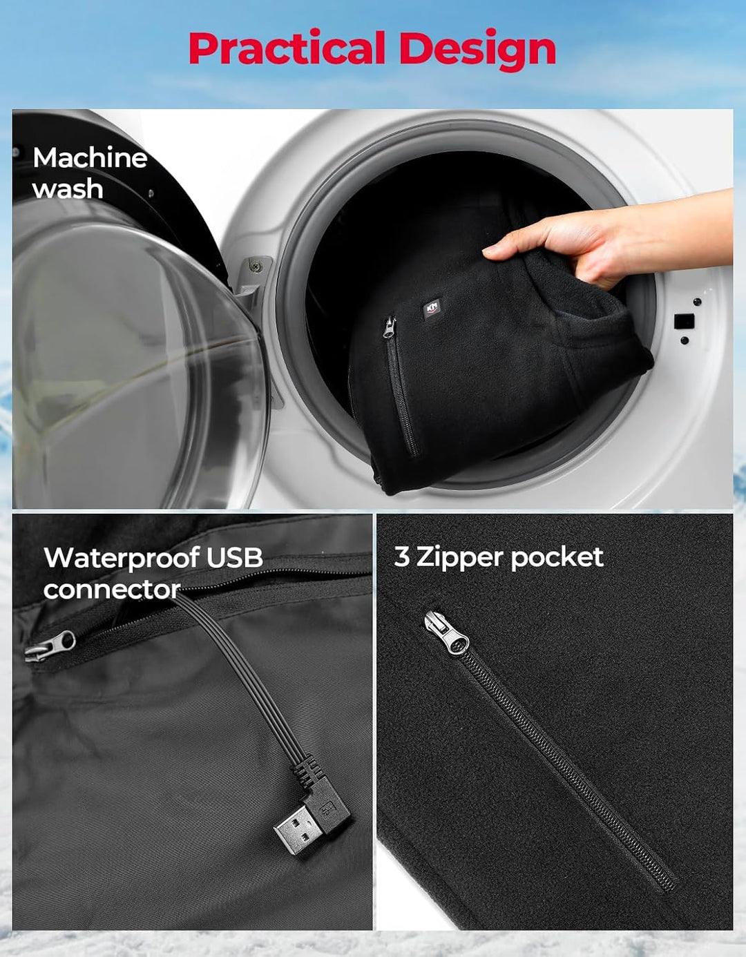 KEMIMOTO Beheizbare Weste, Beheizte Weste mit 4 Heizzone, Eletriksche Heizweste aus Fleece, Wärmewes