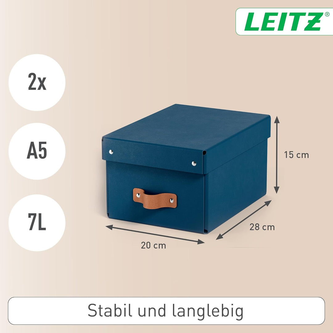 Leitz Puro Aufbewahrungsbox mit Deckel, Klein, 2er-Set, stapelbar, 7 L, Organizer-Box für Regale und