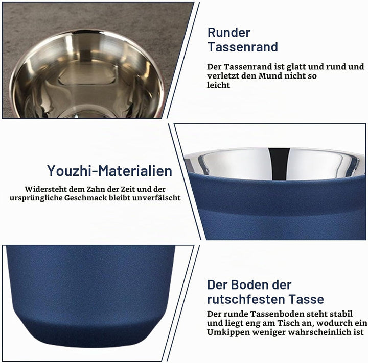 Edelstahl Espressotassen 4er-Set, Edelstahl Becher set of 80ml 2 colors for mood, Espresso Kaffeetas