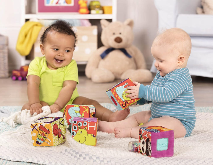 B. toys - ABC Block Party - Soft-Alphabet-Blöcke - 6 Bauklötze &amp; 5 Einsätze für Babys - Briefe &amp; Tie
