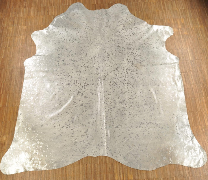 generisch Premium Kuhfell Stierfell Fell Teppich Silber Devore grau Metallic Effekt ca. 230 x 200 cm