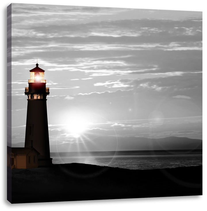 Pixxprint Leuchtturm im Sonnenuntergang als Leinwandbild Quadratisch/Grösse: 70x70 / Wandbild/Kunstd