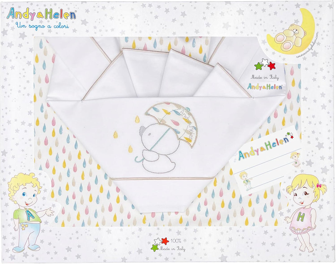 ANDY & HELEN Bettwäsche-Set für Kinderwagen, Bestickt, Spannbettlaken mit Gummibändern und Kissenbez